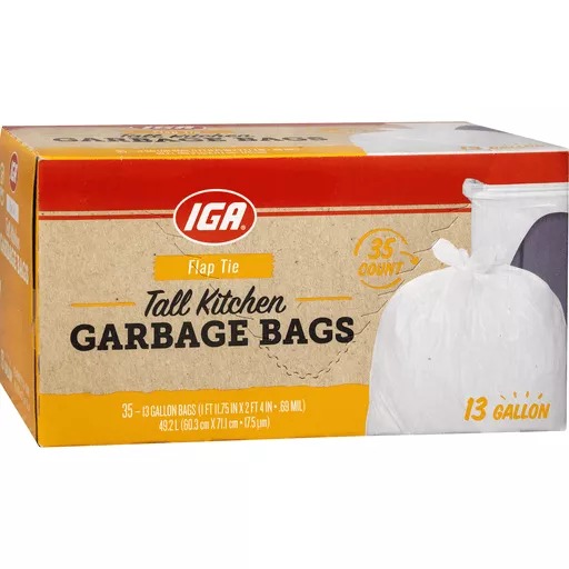 Iga Flap Tie Tall Kitchen Garbage Bag 13G 35X (Each)