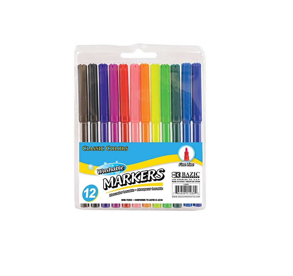 Bazic Washable Markers Fine 12X (Each)