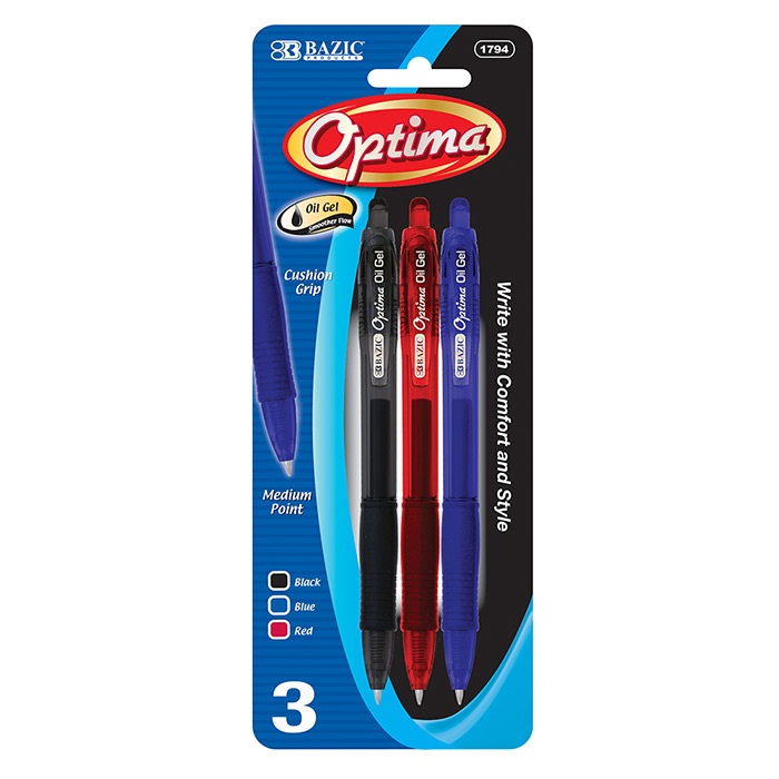 Bazic Optima Color Gel Pen 3X (Each)