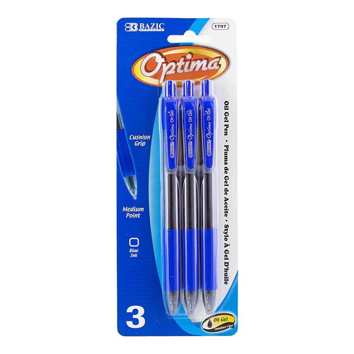 Bazic Optima Blue Gel Pen 3X (Each)