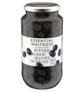 Waitrose Essential Pitted Black Olive With Brin 350G